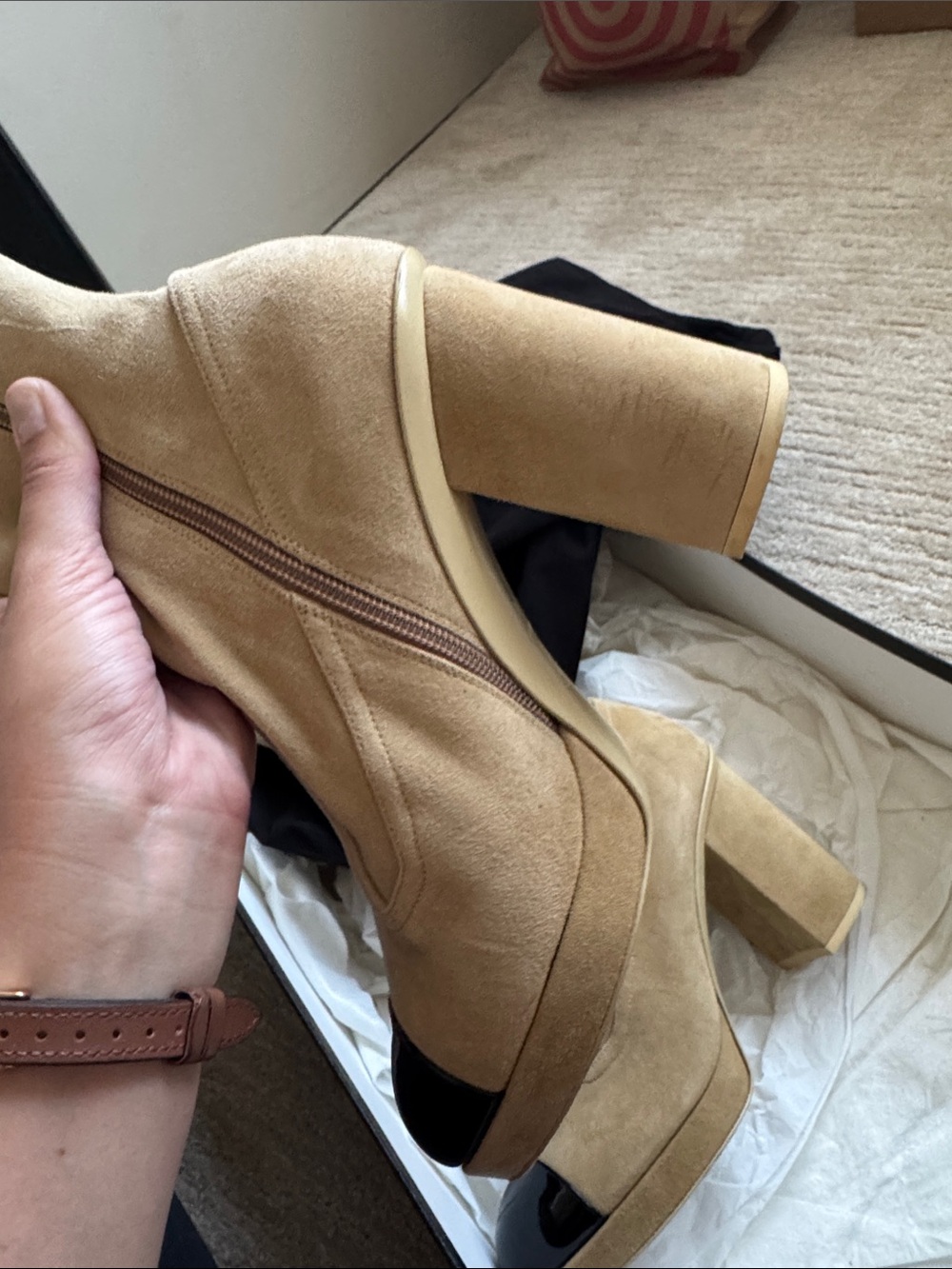 CHANEL Beige Suede Tall Boots with Platform Heel - Picture 9 of 11